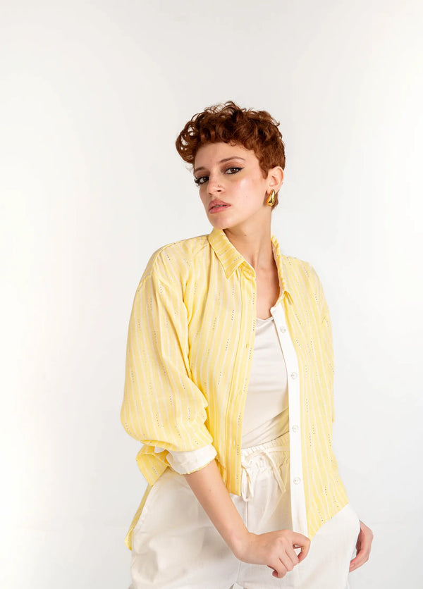 Sparkle Striped Linen Shirt — Butter Yellow