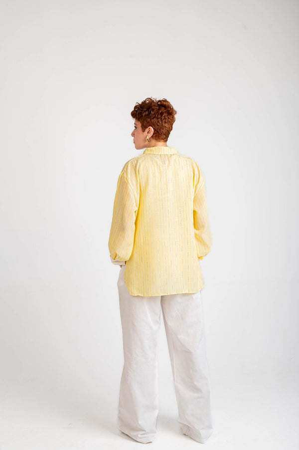 Sparkle Striped Linen Shirt — Butter Yellow