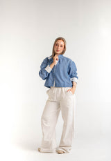 Sparkle Striped Linen Shirt — Harbour Blue