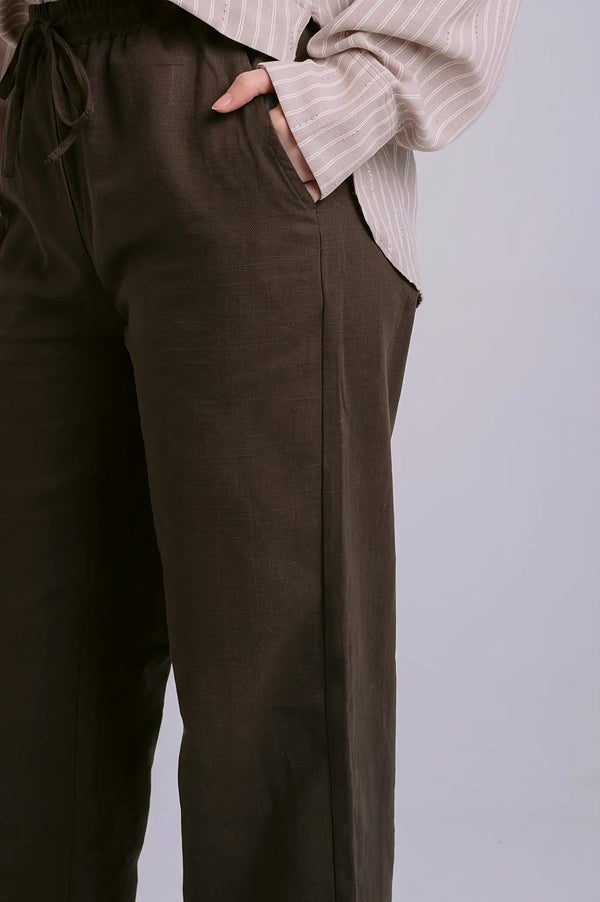 Pure Linen Pants — Brown