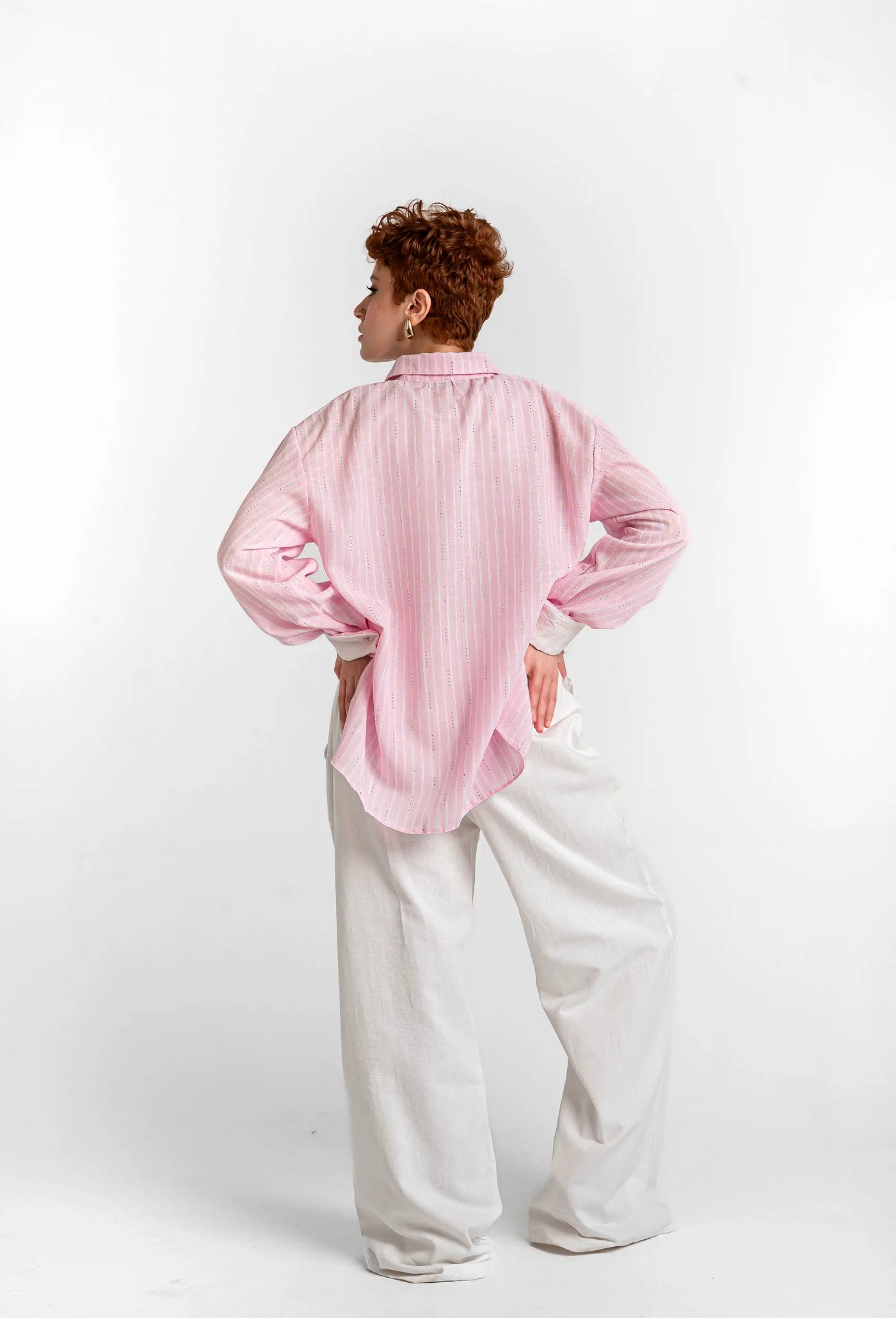 Sparkle Striped Linen Shirt — Blush Pink