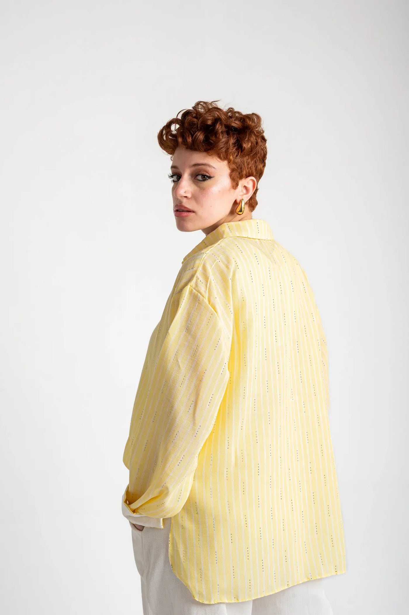 Sparkle Striped Linen Shirt — Butter Yellow