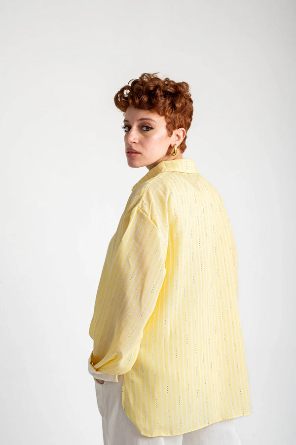 Sparkle Striped Linen Shirt — Butter Yellow
