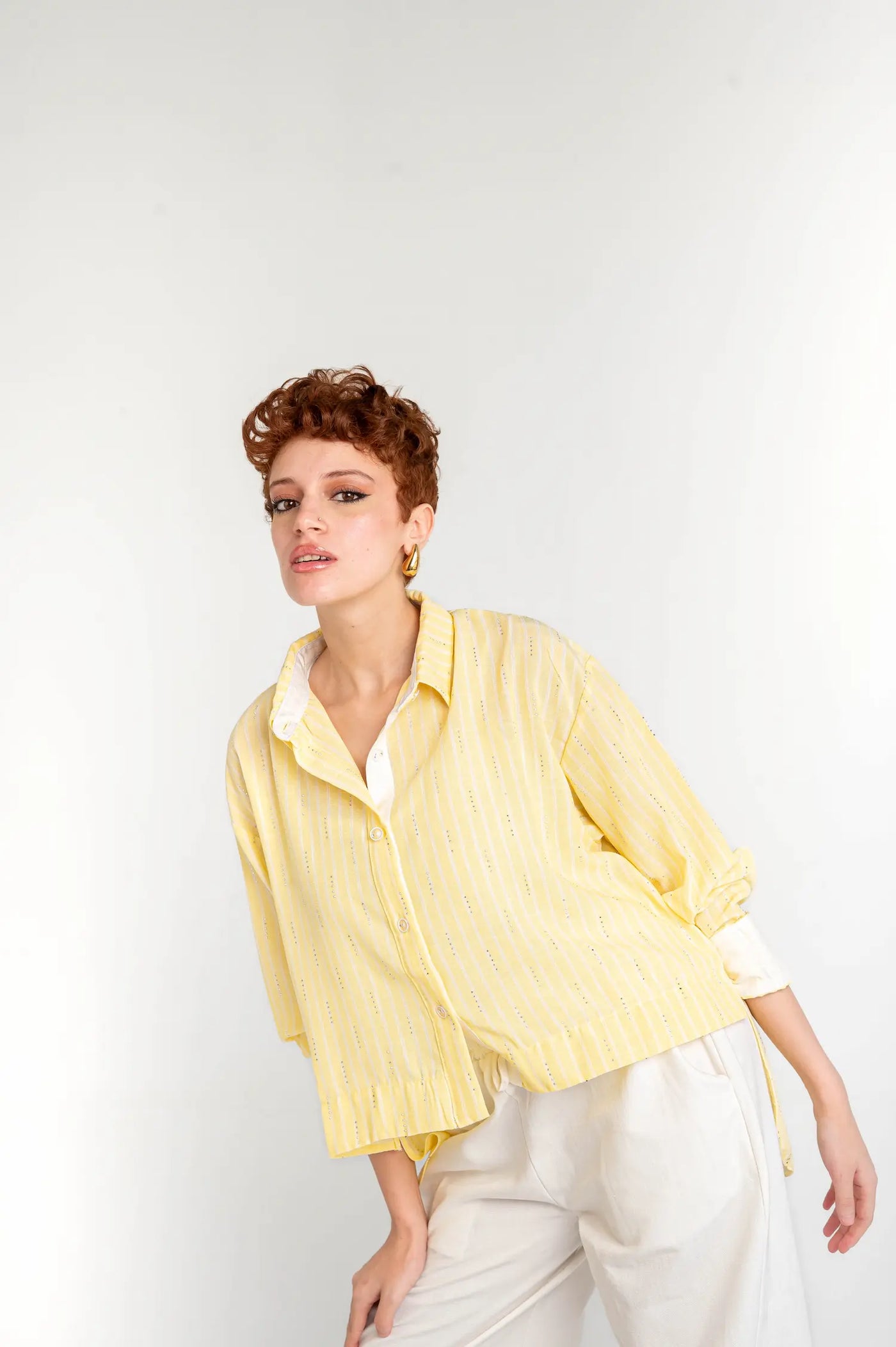 Sparkle Striped Linen Shirt — Butter Yellow