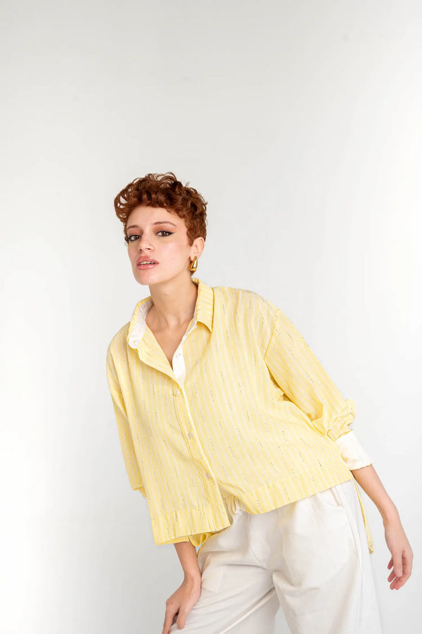 Sparkle Striped Linen Shirt — Butter Yellow