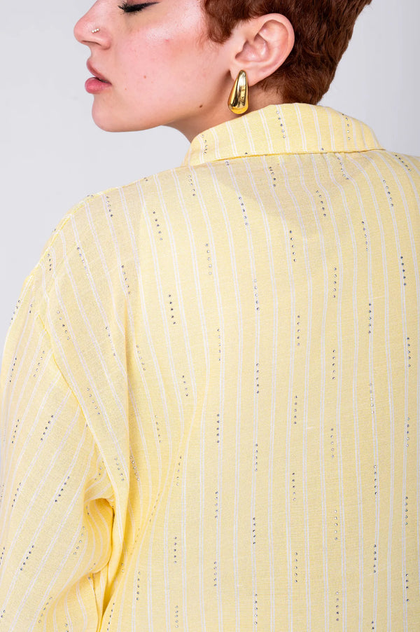 Sparkle Striped Linen Shirt — Butter Yellow