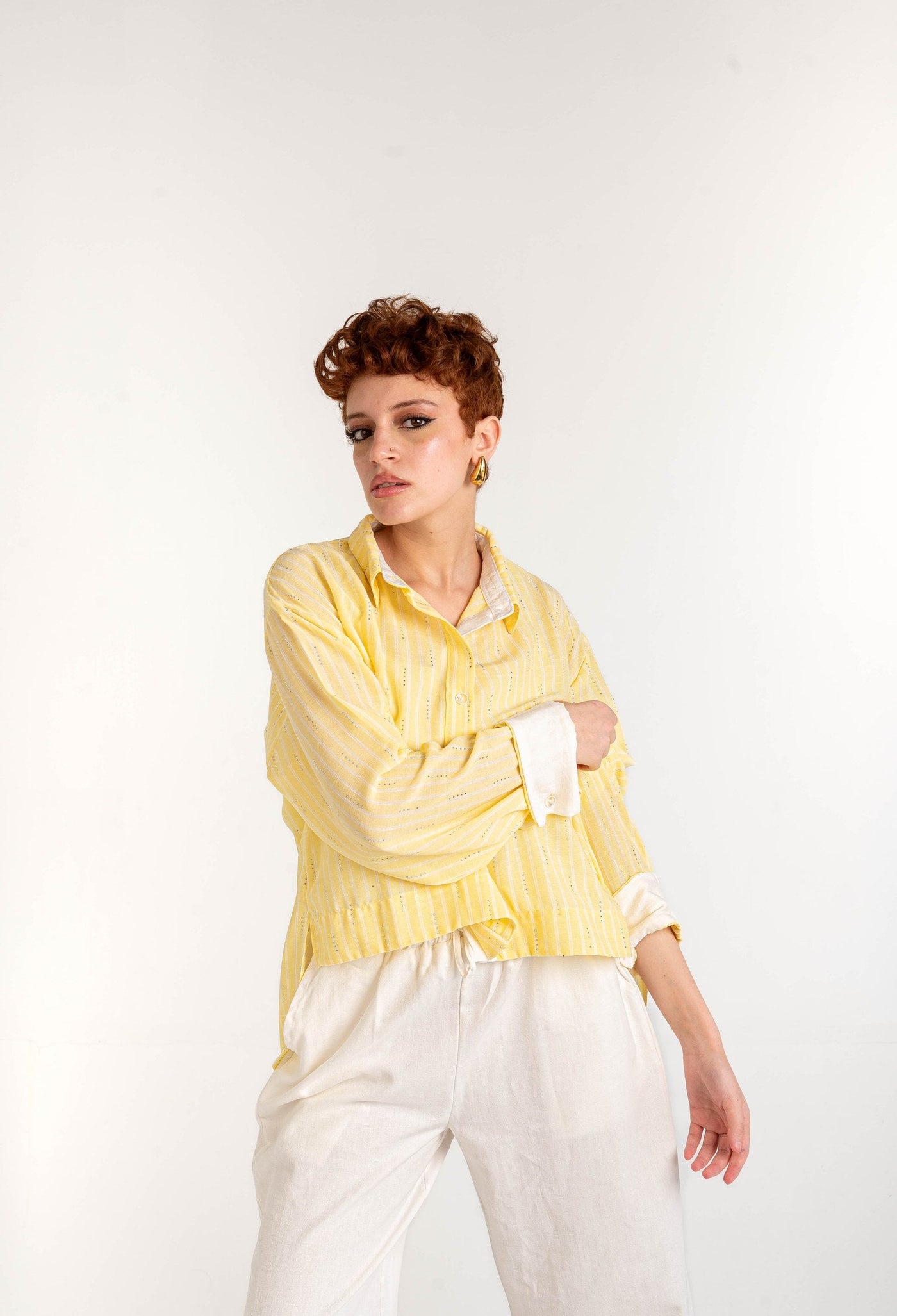Sparkle Striped Linen Shirt — Butter Yellow