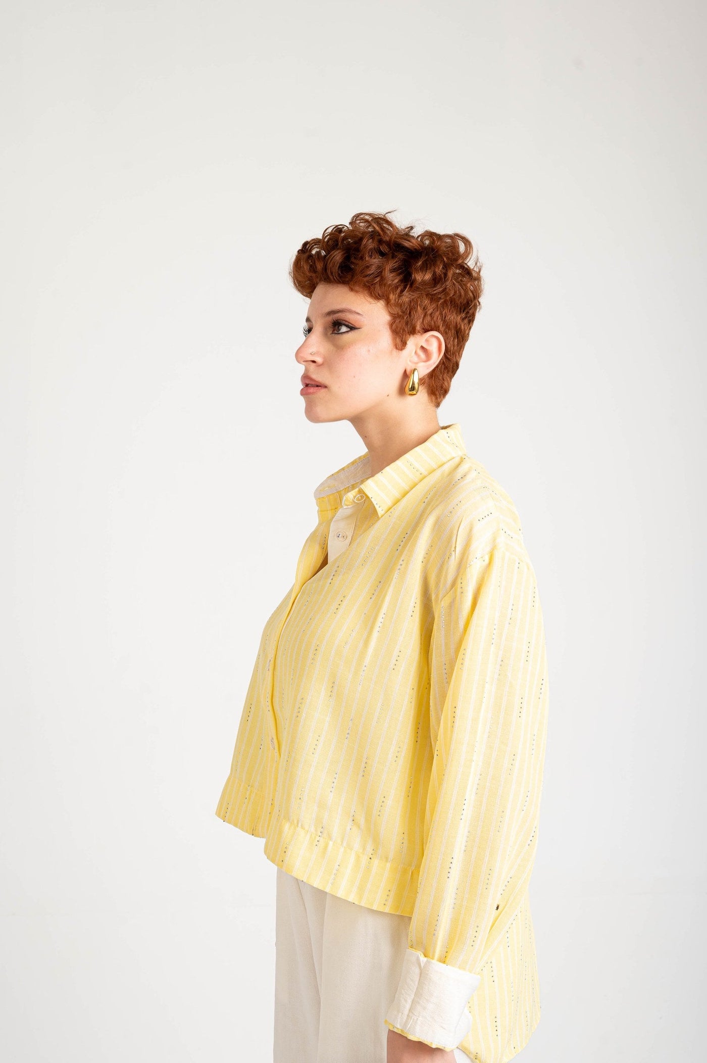 Sparkle Striped Linen Shirt — Butter Yellow