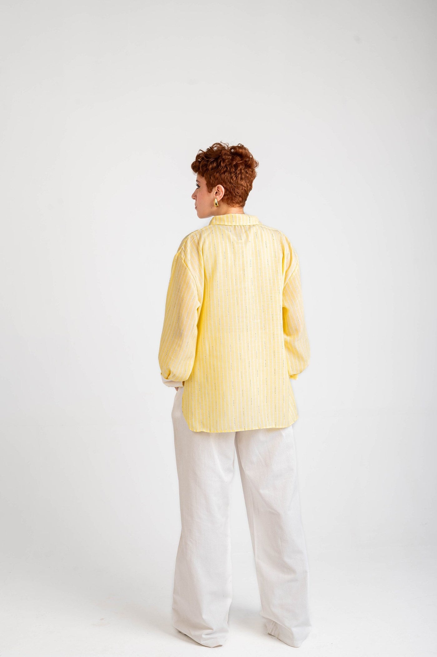 Sparkle Striped Linen Shirt — Butter Yellow