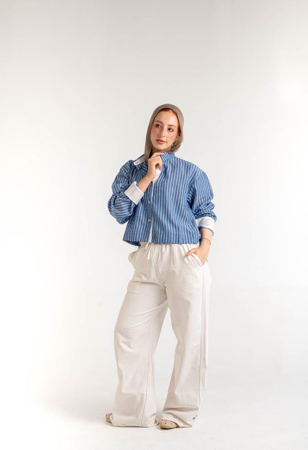 Sparkle Striped Linen Shirt — Harbour Blue