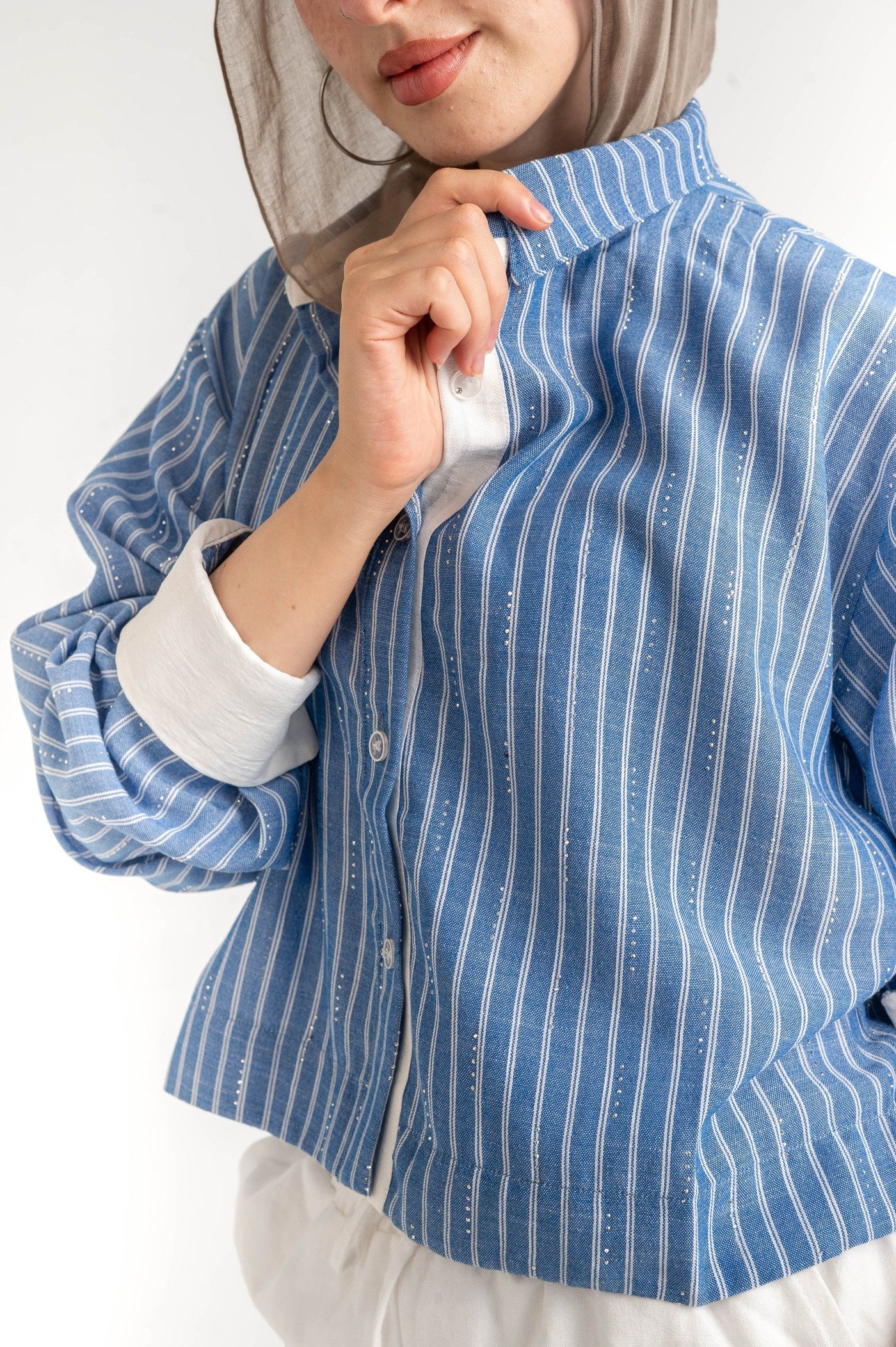 Sparkle Striped Linen Shirt — Harbour Blue