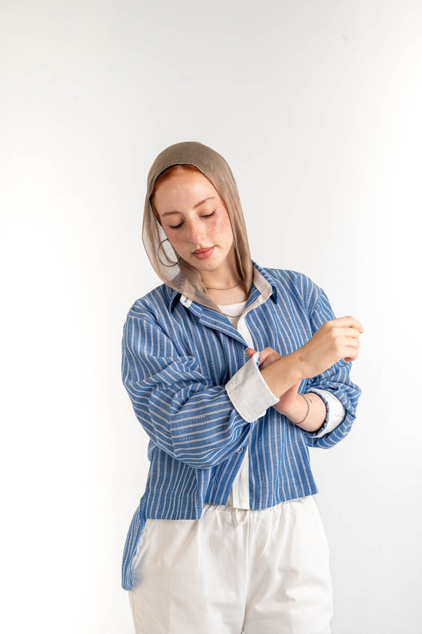 Sparkle Striped Linen Shirt — Harbour Blue
